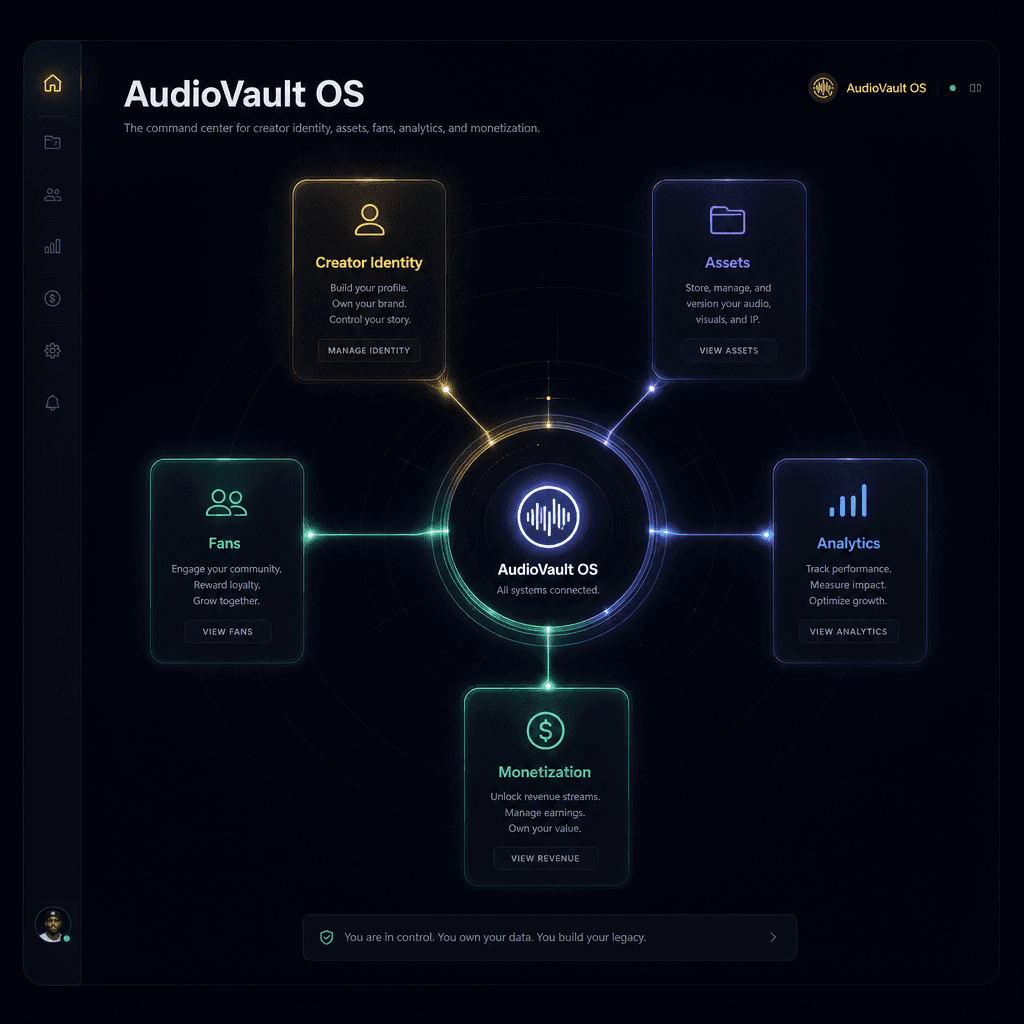 AudioVault OS core system dashboard